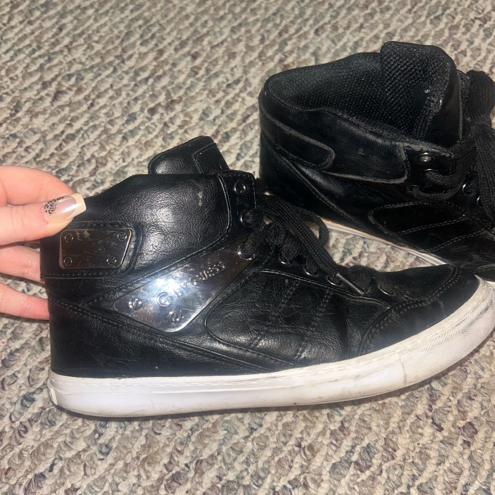Black GUESS High-Top Sneakers with Silver Accents